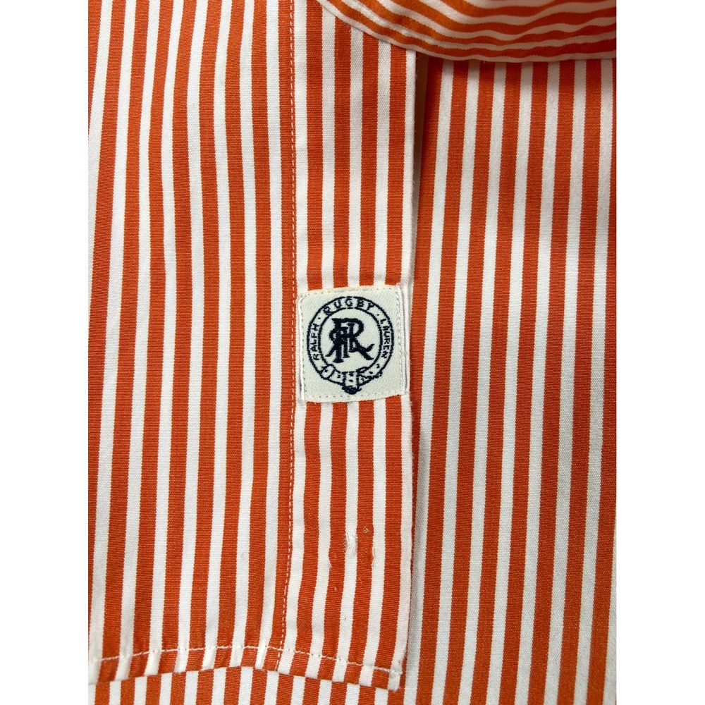 Ralph Lauren Rugby Shirt‎ Mens Medium Orange White Striped Long Sleeve Button Up - Picture 9 of 14